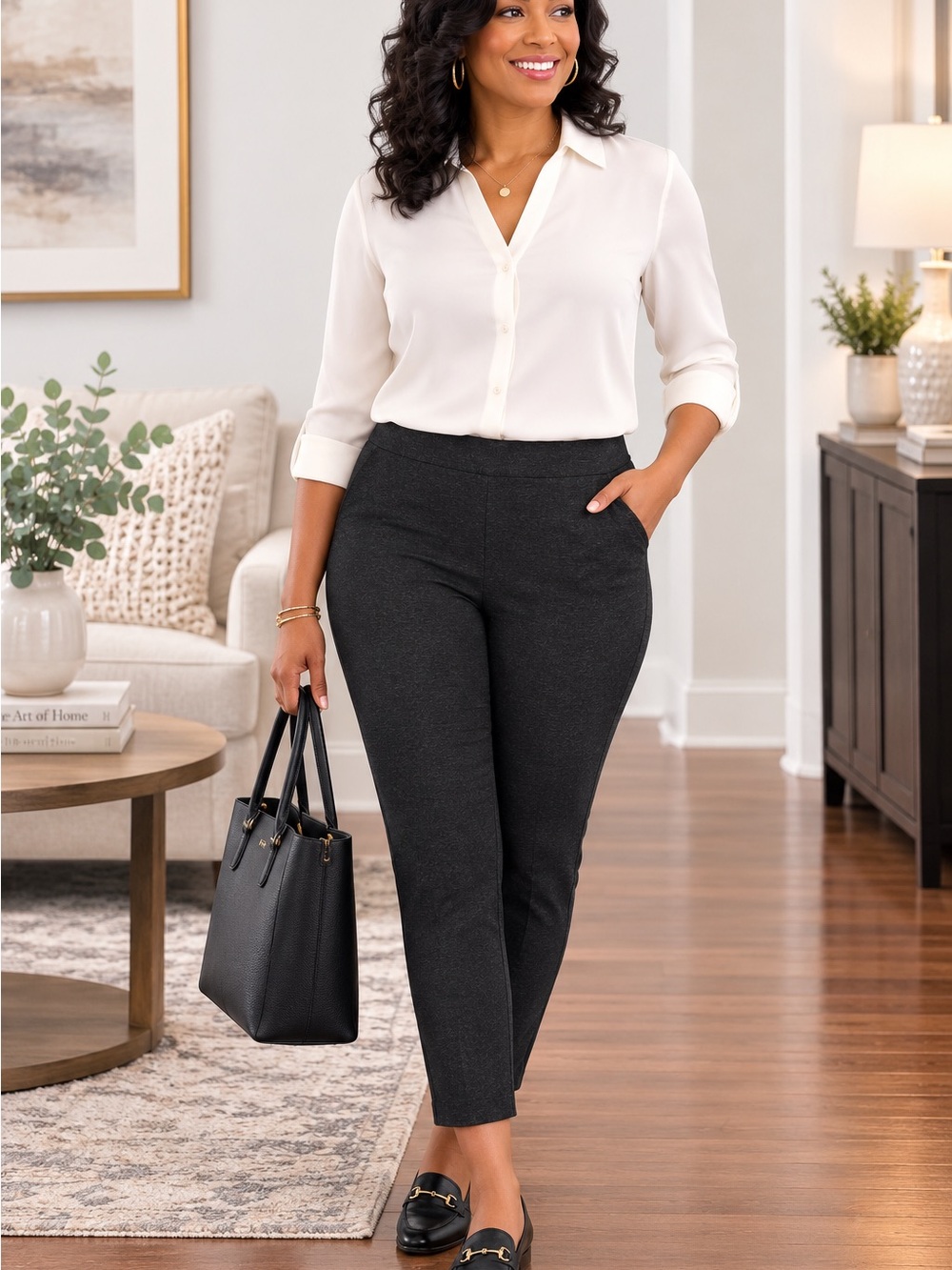 Talbots 8P Petite Charcoal Pull-On Ankle Pants Stretch Slim Career Workwear - Picture 3 of 7